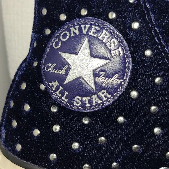 CONVERSE Velvet Size 7 Navy High-Top Sneakers with Studs - Picture 8 of 15